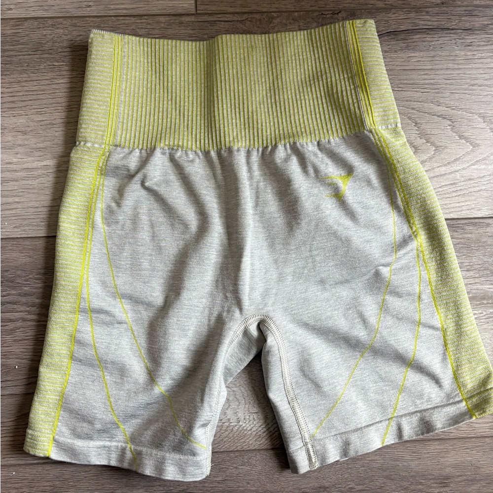Gymshark Gray and Yellow Athletic Shorts